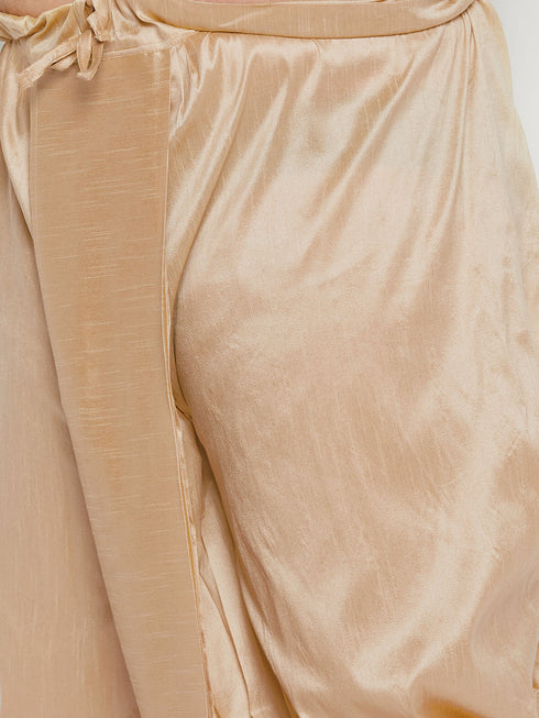 Vastramay Men's Plus Size Gold Zari Weaved Kurta Dhoti Set